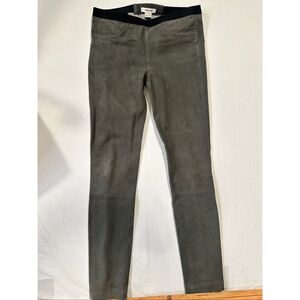 Helmut Lang Lamb Leather Army Green Pull-on Skinny Leg Pants, size 4